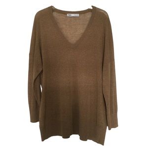 Zara Oversized V-Neck Linen Blend Sweater Size Medium